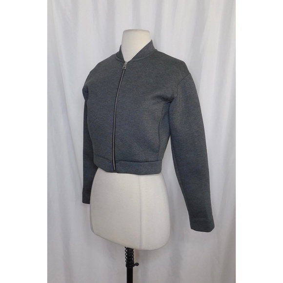 EVERLANE Street Fleece Cropped Bomber Jacket Grey Crop Minimalist Preppy X-Small - Picture 6 of 13